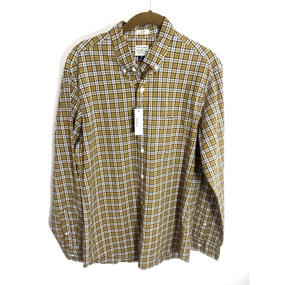 New J. Crew Mens Slim Button Down Shirt Size M Yellow Navy Blue Long Sleeve - Picture 14 of 14